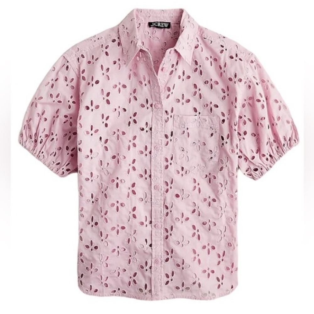 J.Crew Short Sleeve Pink Eyelet Button-Up Blouse